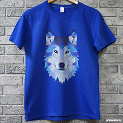 Онлайн-печать на синей хлопковой футболке полноцветного принта