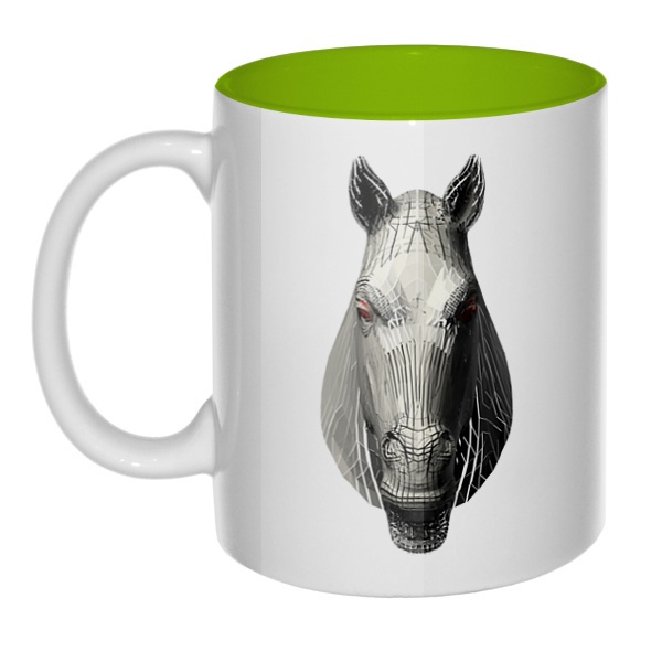 Полигональная лошадь, кружка цветная внутри , цвет салатовый