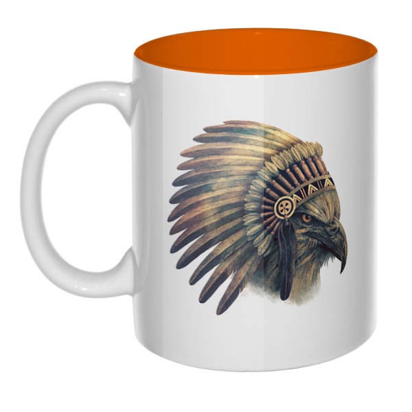 Орел-индеец, кружка цветная внутри , цвет оранжевый