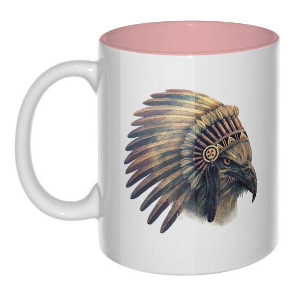 Орел-индеец, кружка цветная внутри , цвет розовый