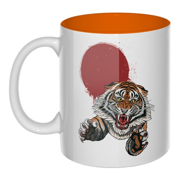 Свирепый тигр, кружка цветная внутри , цвет оранжевый