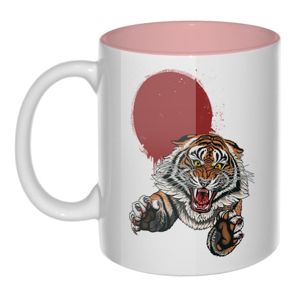 Свирепый тигр, кружка цветная внутри , цвет розовый