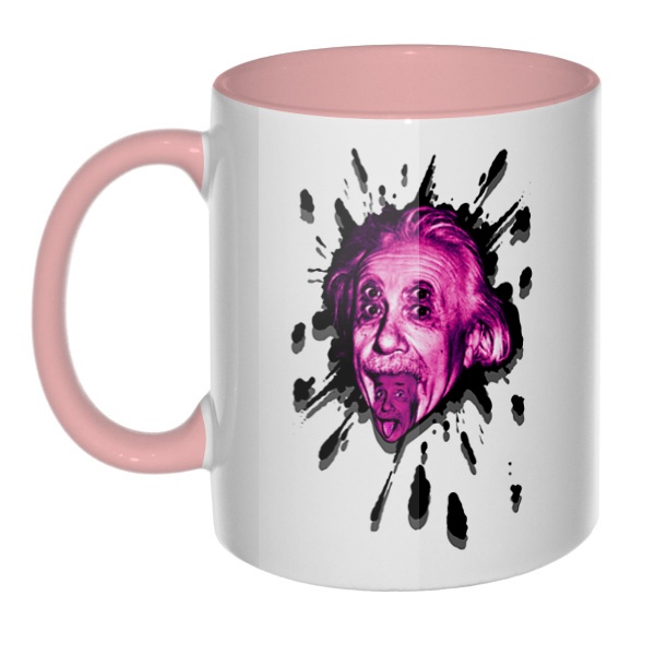 Клякса Эйнштейн, кружка цветная внутри и ручка, цвет розовый