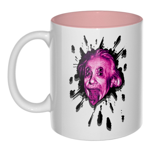 Клякса Эйнштейн, кружка цветная внутри , цвет розовый