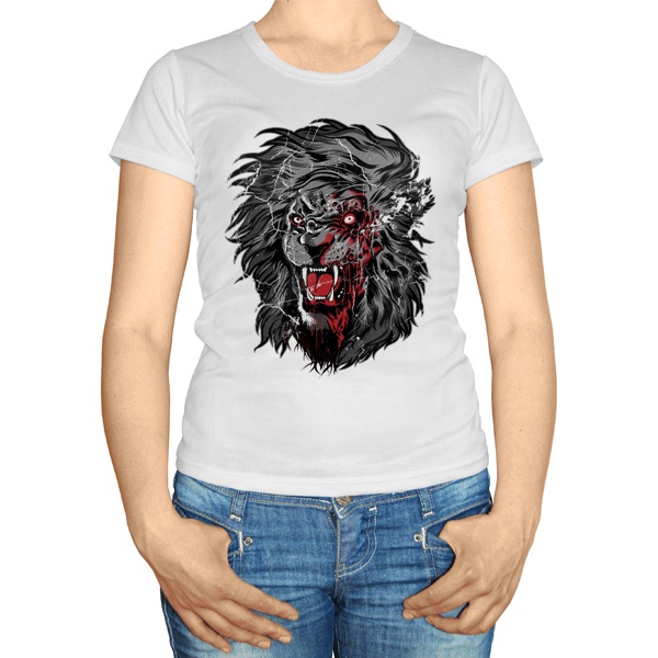 Женская футболка Свирепый лев, цвет белый