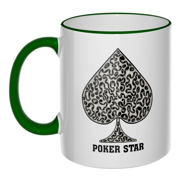 Кружка Poker Star с цветным ободком и ручкой, цвет зеленый