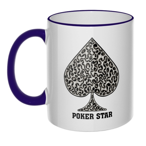 Кружка Poker Star с цветным ободком и ручкой, цвет темно-синий