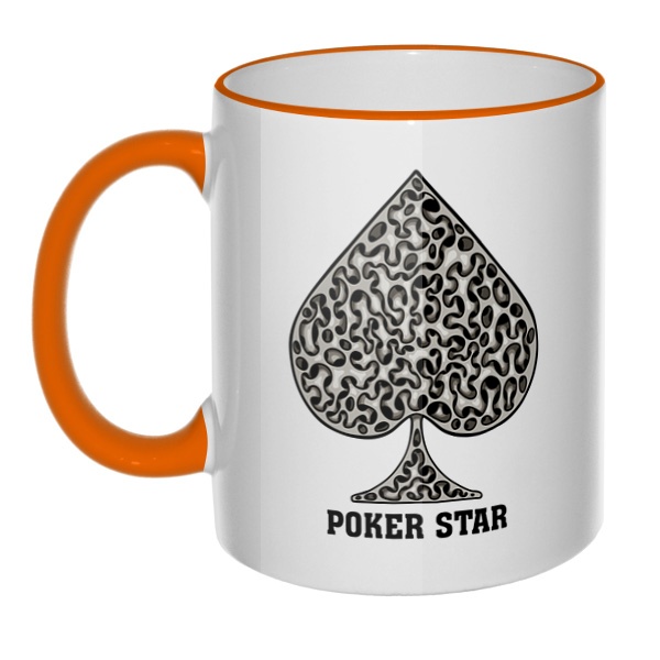 Кружка Poker Star с цветным ободком и ручкой, цвет оранжевый