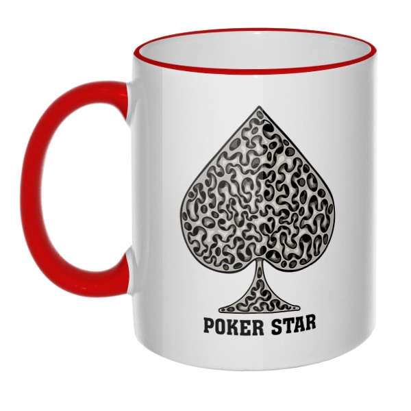 Кружка Poker Star с цветным ободком и ручкой, цвет красный