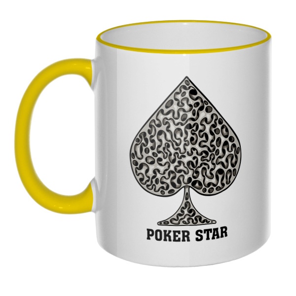 Кружка Poker Star с цветным ободком и ручкой, цвет желтый