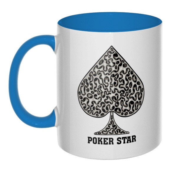 Масть пики Poker Star, кружка цветная внутри и ручка, цвет голубой