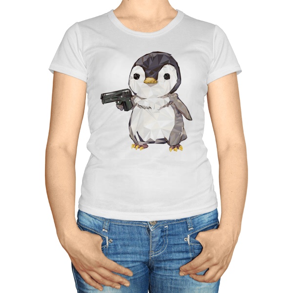 Женская футболка Пингвин с пистолетом