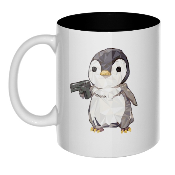 Пингвин с пистолетом, кружка цветная внутри 
