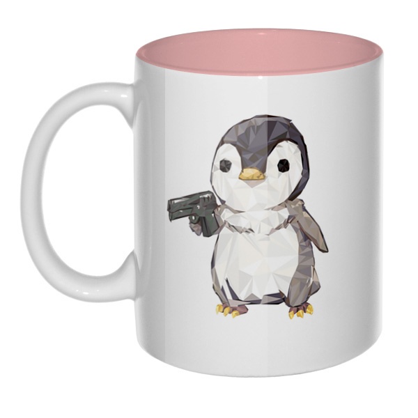 Пингвин с пистолетом, кружка цветная внутри 