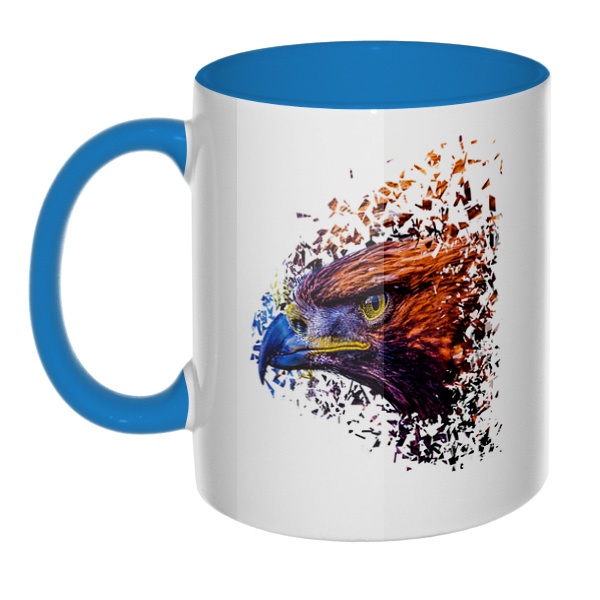 Хищный орел, кружка цветная внутри и ручка, цвет голубой