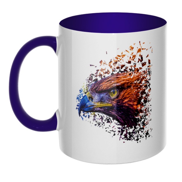 Хищный орел, кружка цветная внутри и ручка, цвет темно-синий