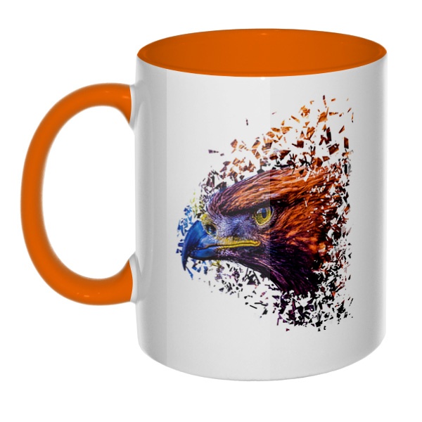 Хищный орел, кружка цветная внутри и ручка, цвет оранжевый