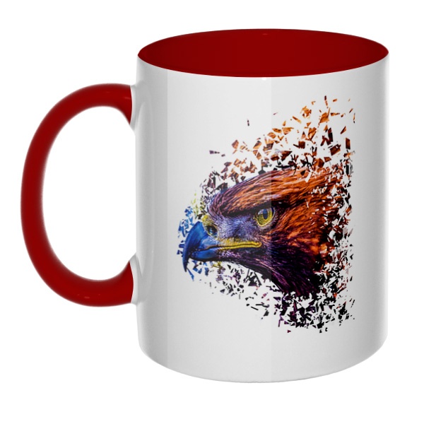 Хищный орел, кружка цветная внутри и ручка, цвет бордовый