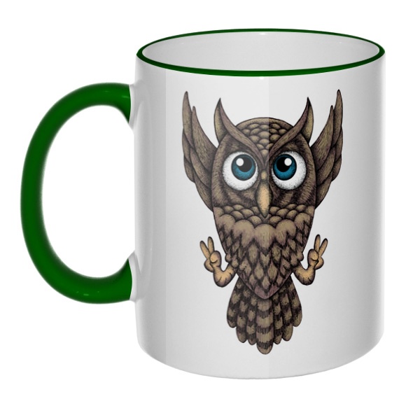 Кружка Owl с цветным ободком и ручкой, цвет зеленый