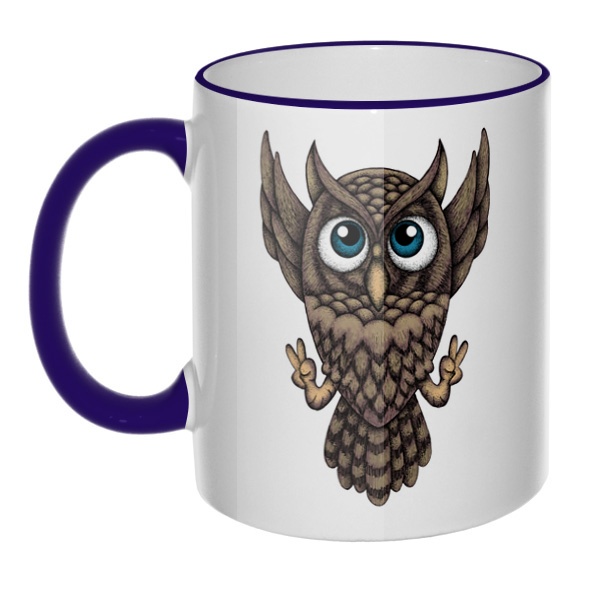 Кружка Owl с цветным ободком и ручкой, цвет темно-синий