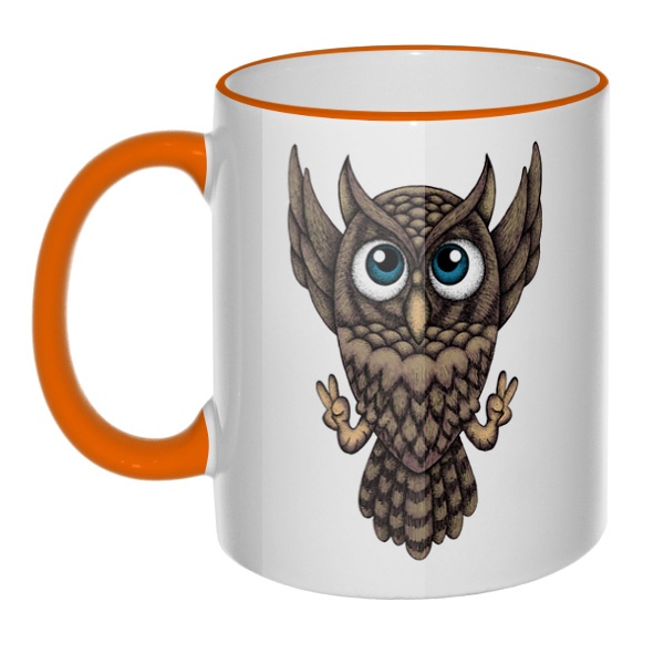 Кружка Owl с цветным ободком и ручкой, цвет оранжевый