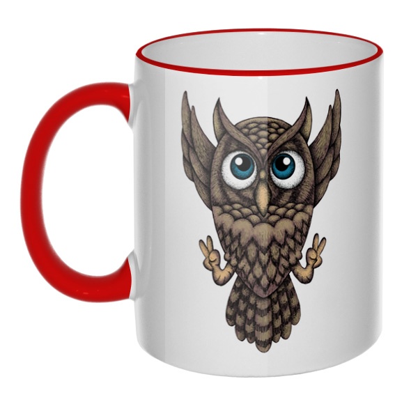 Кружка Owl с цветным ободком и ручкой, цвет красный