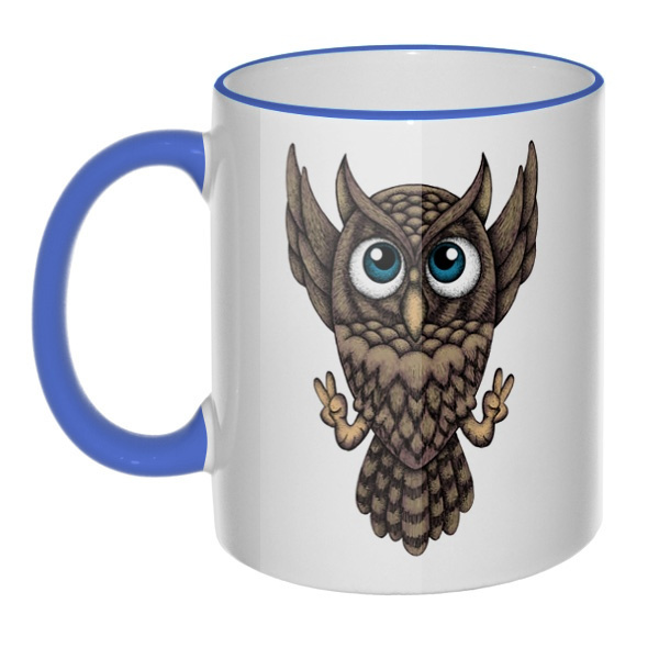 Кружка Owl с цветным ободком и ручкой, цвет лазурный