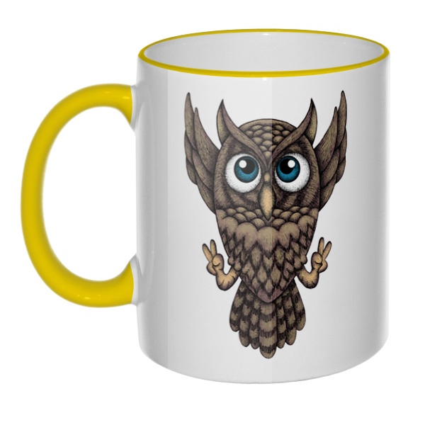 Кружка Owl с цветным ободком и ручкой, цвет желтый