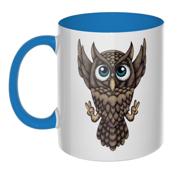 Owl, кружка цветная внутри и ручка, цвет голубой