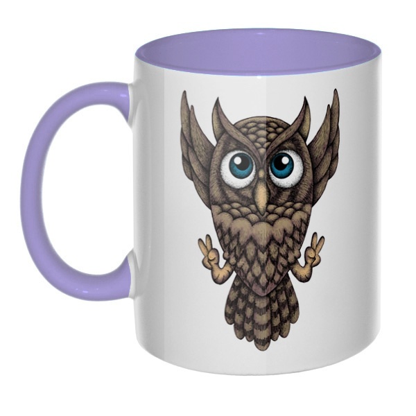 Owl, кружка цветная внутри и ручка, цвет лавандовый