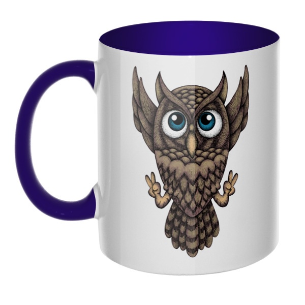 Owl, кружка цветная внутри и ручка, цвет темно-синий