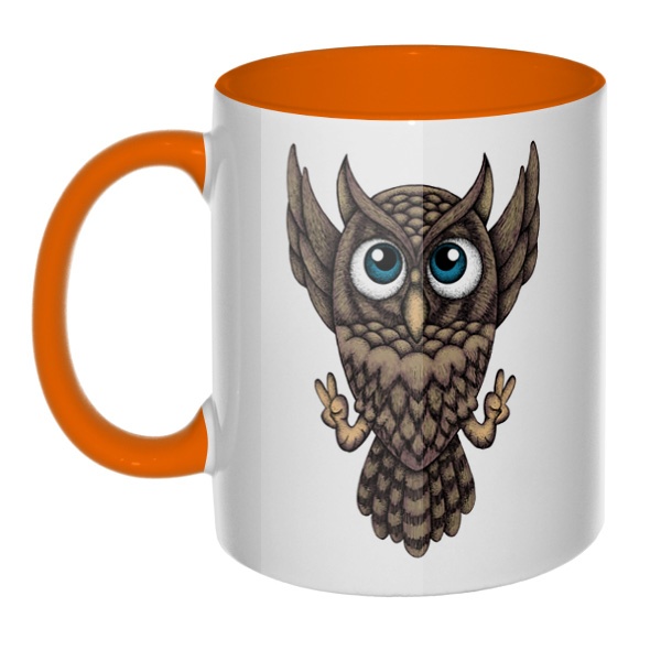 Owl, кружка цветная внутри и ручка, цвет оранжевый
