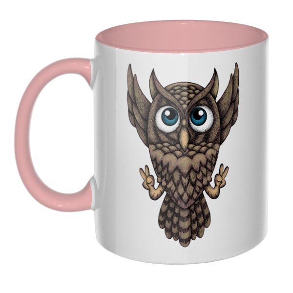 Owl, кружка цветная внутри и ручка, цвет розовый