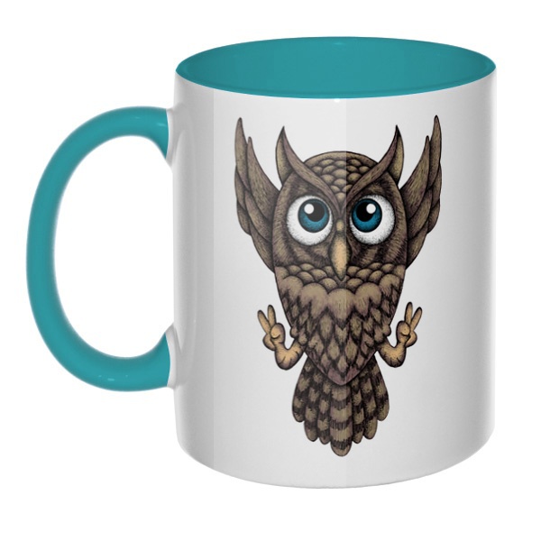 Owl, кружка цветная внутри и ручка, цвет бирюзовый