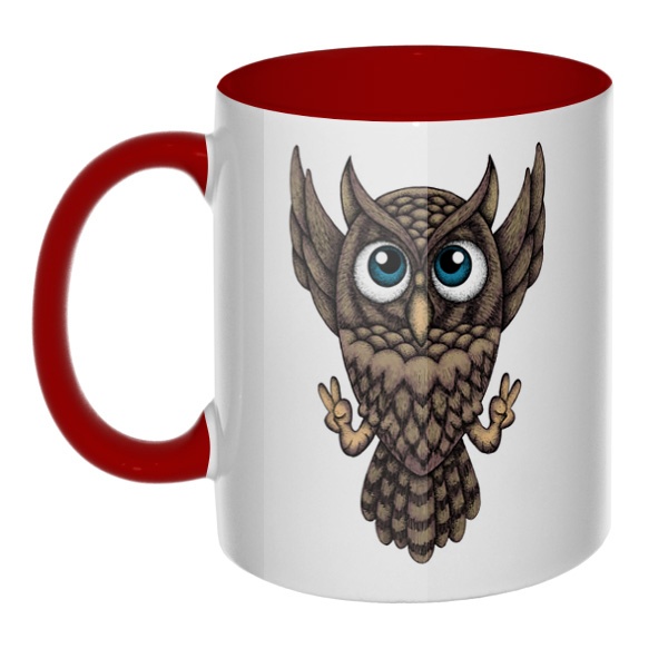 Owl, кружка цветная внутри и ручка, цвет бордовый