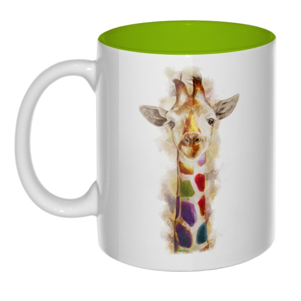 Жираф, кружка цветная внутри , цвет салатовый