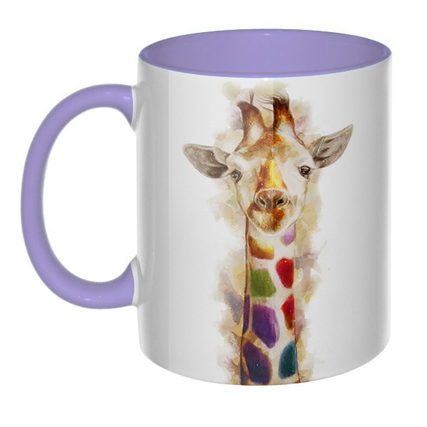 3D-кружка Разноцветный жираф, цветная внутри и ручка, цвет лавандовый
