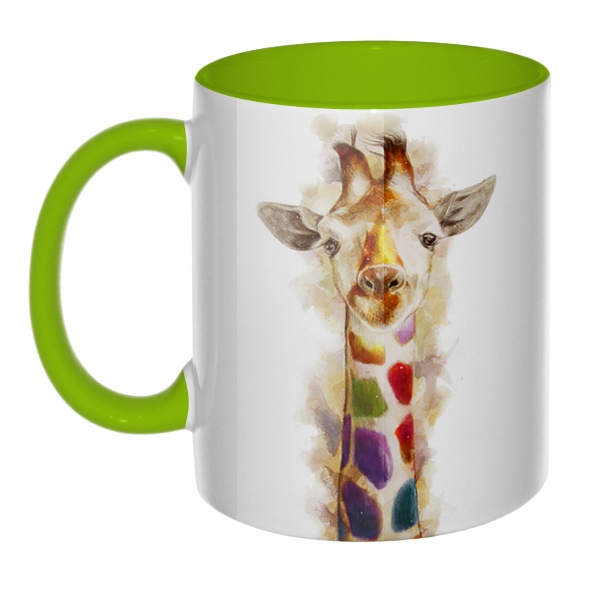 3D-кружка Разноцветный жираф, цветная внутри и ручка, цвет салатовый