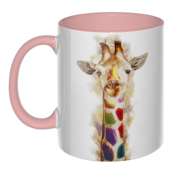3D-кружка Разноцветный жираф, цветная внутри и ручка, цвет розовый