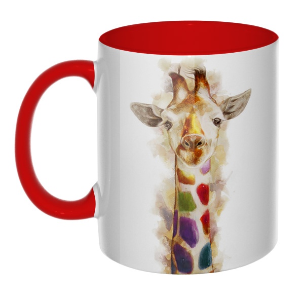 3D-кружка Разноцветный жираф, цветная внутри и ручка, цвет красный