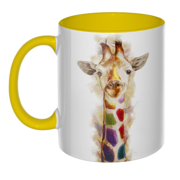 3D-кружка Разноцветный жираф, цветная внутри и ручка, цвет желтый
