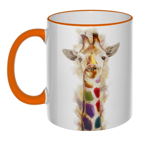 Цветная 3D-кружка (ободок + ручка) Разноцветный жираф, цвет оранжевый