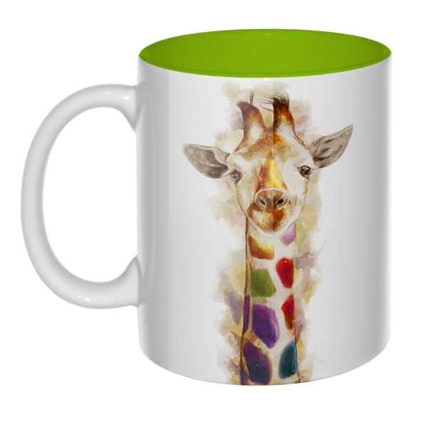 Разноцветный жираф, цветная внутри 3D-кружка , цвет салатовый