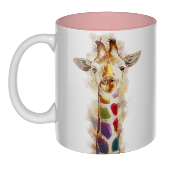 Разноцветный жираф, цветная внутри 3D-кружка , цвет розовый