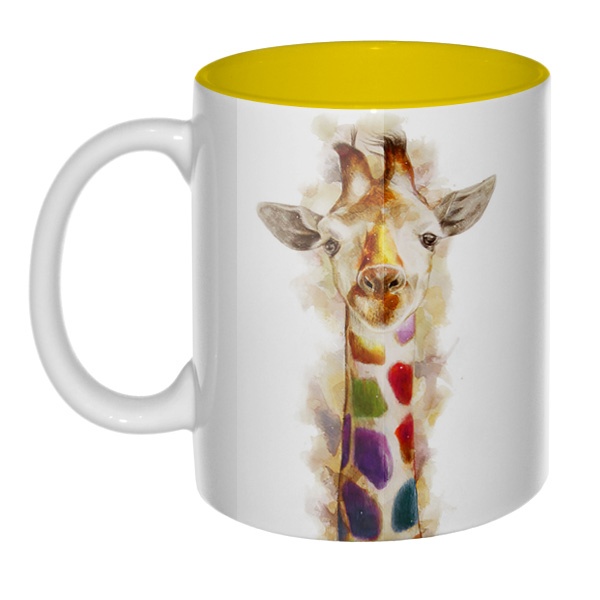 Разноцветный жираф, цветная внутри 3D-кружка , цвет желтый
