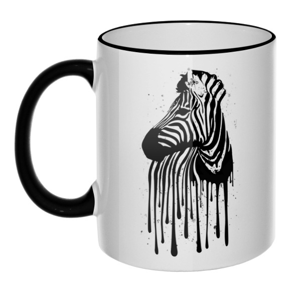 Кружка Стекающий рисунок зебры с цветным ободком и ручкой