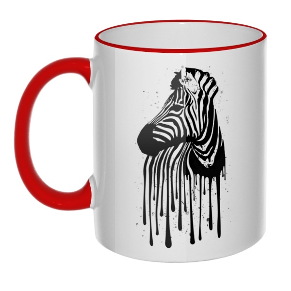 Кружка Стекающий рисунок зебры с цветным ободком и ручкой