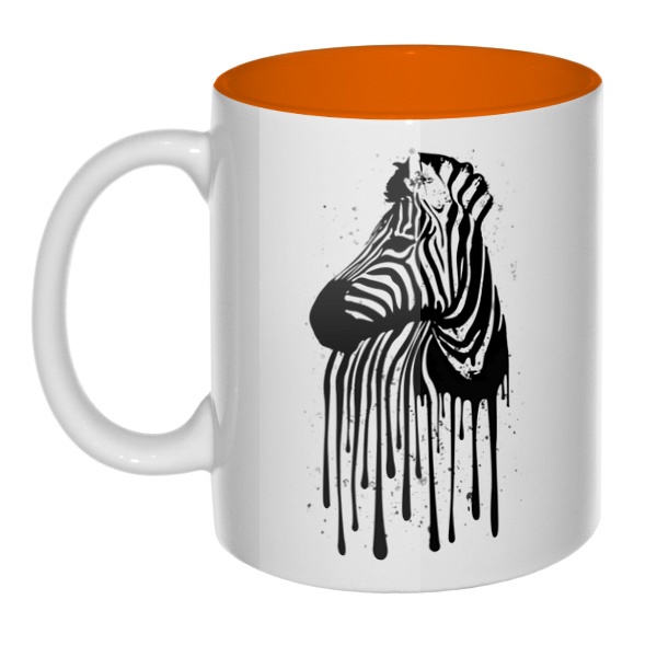 Стекающий рисунок зебры, кружка цветная внутри , цвет оранжевый