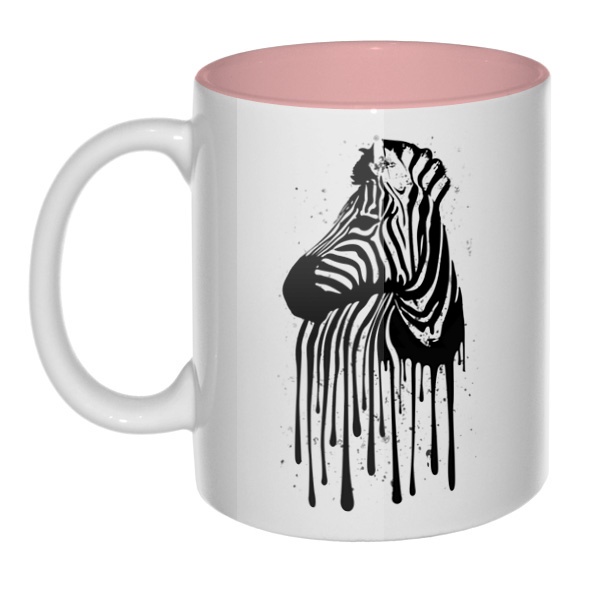Стекающий рисунок зебры, кружка цветная внутри , цвет розовый