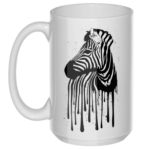 Стекающий рисунок зебры, большая кружка с круглой ручкой, цвет белый